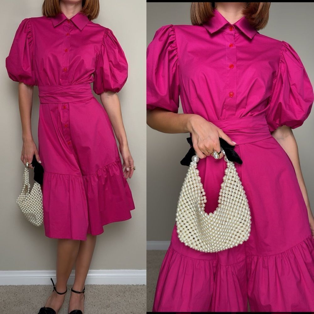 NWT Monica Nera Midi Pink Shirt Dress Size S